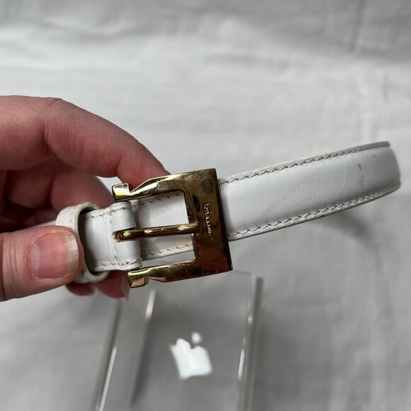 Salvatore Ferragamo White Leather Belt Gold Hardware Size 70 main image 6